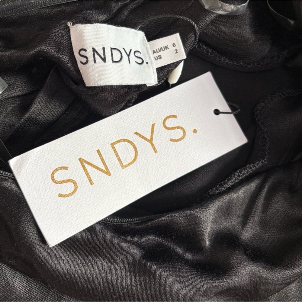 NWT SNDYS x REVOLVE Angel Strapless Satin Midi Dress in Black - Picture 2 of 8
